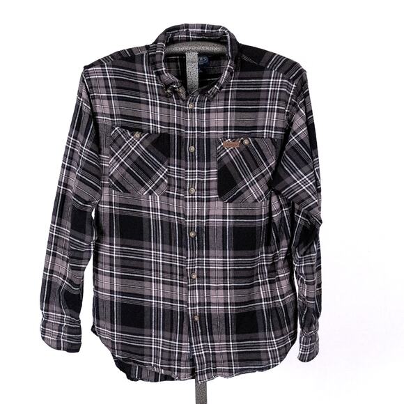 Smith's Other - Smith's Workwear Men's Long Sleeve Black Gray Flannel Shirt 100% Cotton MEDIUM